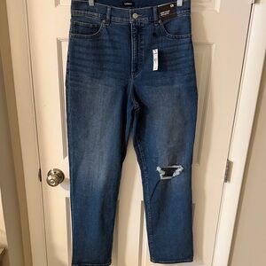 NWT Express Women’s Modern Straight Super High Rise
Jeans Distressed Knee 10R